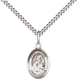 [9049SS/18S] Sterling Silver Saint Isidore of Seville Pendant on a 18 inch Light Rhodium Light Curb chain