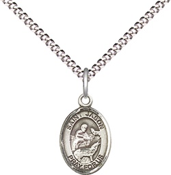 [9051SS/18S] Sterling Silver Saint Jason Pendant on a 18 inch Light Rhodium Light Curb chain