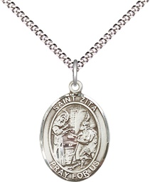 [8244SS/18S] Sterling Silver Saint Zita Pendant on a 18 inch Light Rhodium Light Curb chain