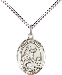 [8268SS/18S] Sterling Silver Saint Colette Pendant on a 18 inch Light Rhodium Light Curb chain