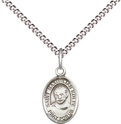 [9073SS/18S] Sterling Silver Saint Maximilian Kolbe Pendant on a 18 inch Light Rhodium Light Curb chain