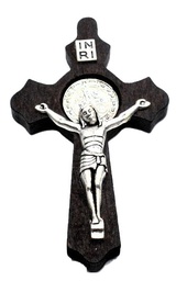 [MX36522] 2.4in. Medium Stain Pine Wood Crucifix 