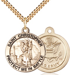 [1174GF2/24G] 14kt Gold Filled Saint Christopher Army Pendant on a 24 inch Gold Plate Heavy Curb chain