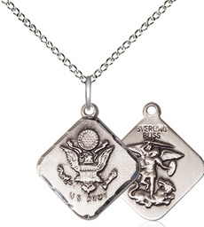 [1180SS2/18SS] Sterling Silver Army Diamond Pendant on a 18 inch Sterling Silver Light Curb chain