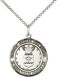 [1183SS1/18SS] Sterling Silver Air Force St Christopher Pendant on a 18 inch Sterling Silver Light Curb chain