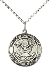 [1183SS2/18SS] Sterling Silver Army St Christopher Pendant on a 18 inch Sterling Silver Light Curb chain