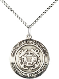 [1183SS3/18SS] Sterling Silver Coast Guard St Christopher Pendant on a 18 inch Sterling Silver Light Curb chain