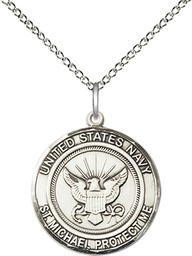 [1185SS6/18SS] Sterling Silver Navy St Michael Pendant on a 18 inch Sterling Silver Light Curb chain