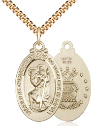 [4145GF1/24G] 14kt Gold Filled Saint Christopher Air Force Pendant on a 24 inch Gold Plate Heavy Curb chain