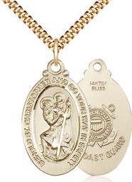 [4145GF3/24G] 14kt Gold Filled Saint Christopher Coast Guard Pendant on a 24 inch Gold Plate Heavy Curb chain