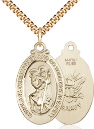 [4145GF6/24G] 14kt Gold Filled Saint Christopher Navy Pendant on a 24 inch Gold Plate Heavy Curb chain