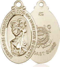 [4145KT3] 14kt Gold Saint Christopher Coast Guard Medal