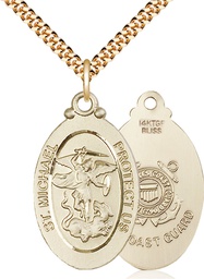 [4145RGF3/24G] 14kt Gold Filled Saint Michael Coast Guard Pendant on a 24 inch Gold Plate Heavy Curb chain
