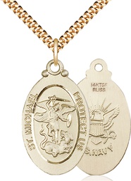 [4145RGF6/24G] 14kt Gold Filled Saint Michael Navy Pendant on a 24 inch Gold Plate Heavy Curb chain