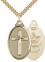 [4145YGF2/24G] 14kt Gold Filled Cross Army Pendant on a 24 inch Gold Plate Heavy Curb chain