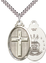 [4145YSS1/24S] Sterling Silver Cross Air Force Pendant on a 24 inch Light Rhodium Heavy Curb chain