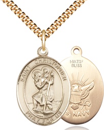 [7022GF6/24G] 14kt Gold Filled Saint Christopher Navy Pendant on a 24 inch Gold Plate Heavy Curb chain