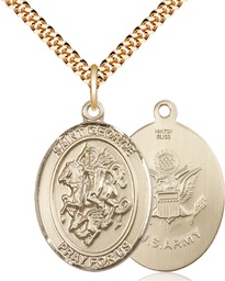 [7040GF2/24G] 14kt Gold Filled Saint George Army Pendant on a 24 inch Gold Plate Heavy Curb chain