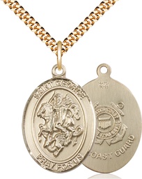 [7040GF3/24G] 14kt Gold Filled Saint George Coast Guard Pendant on a 24 inch Gold Plate Heavy Curb chain