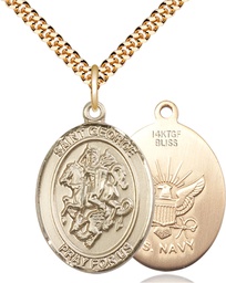 [7040GF6/24G] 14kt Gold Filled Saint George Navy Pendant on a 24 inch Gold Plate Heavy Curb chain