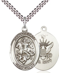 [7040SS6/24S] Sterling Silver Saint George Navy Pendant on a 24 inch Light Rhodium Heavy Curb chain