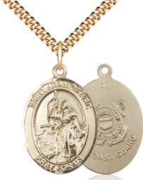 [7053GF3/24G] 14kt Gold Filled Saint Joan of Arc  Coast Guard Pendant on a 24 inch Gold Plate Heavy Curb chain