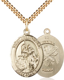 [7053GF5/24G] 14kt Gold Filled Saint Joan of Arc National Guard Pendant on a 24 inch Gold Plate Heavy Curb chain