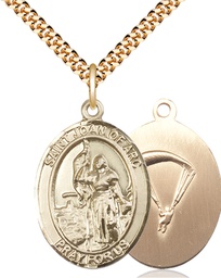 [7053GF7/24G] 14kt Gold Filled Saint Joan of Arc Paratrooper Pendant on a 24 inch Gold Plate Heavy Curb chain