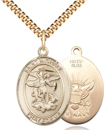 [7076GF6/24G] 14kt Gold Filled Saint Michael Navy Pendant on a 24 inch Gold Plate Heavy Curb chain