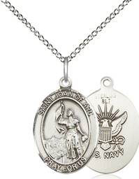 [8053SS6/18SS] Sterling Silver Saint Joan of Arc Navy Pendant on a 18 inch Sterling Silver Light Curb chain