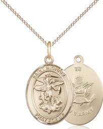 [8076GF2/18GF] 14kt Gold Filled Saint Michael Army Pendant on a 18 inch Gold Filled Light Curb chain