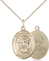 [8076GF3/18GF] 14kt Gold Filled Saint Michael Coast Guard Pendant on a 18 inch Gold Filled Light Curb chain
