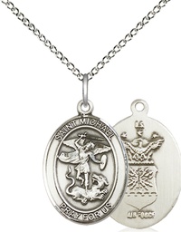 [8076SS1/18SS] Sterling Silver Saint Michael Air Force Pendant on a 18 inch Sterling Silver Light Curb chain