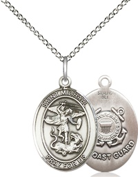 [8076SS3/18SS] Sterling Silver Saint Michael Coast Guard Pendant on a 18 inch Sterling Silver Light Curb chain