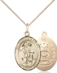 [8118GF1/18GF] 14kt Gold Filled Guardian Angel Air Force Pendant on a 18 inch Gold Filled Light Curb chain