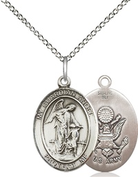 [8118SS2/18SS] Sterling Silver Guardian Angel Army Pendant on a 18 inch Sterling Silver Light Curb chain