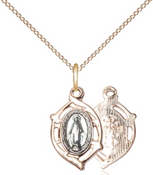 Gold Plate Sterling Silver Miraculous Pendant on a 18 inch Gold Filled Light Curb chain