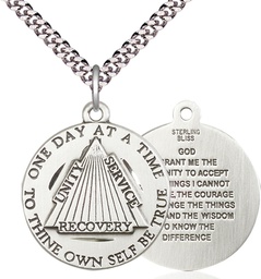 [6086SS/24S] Sterling Silver Recovery Pendant on a 24 inch Light Rhodium Heavy Curb chain