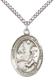 [7354SS/24SS] Sterling Silver Saint Catherine of Bologna Pendant on a 24 inch Sterling Silver Heavy Curb chain