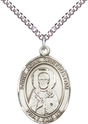 [7357SS/24SS] Sterling Silver Saint John Chrysostom Pendant on a 24 inch Sterling Silver Heavy Curb chain