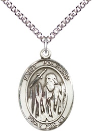 [7363SS/24SS] Sterling Silver Saint Polycarp of Smyrna Pendant on a 24 inch Sterling Silver Heavy Curb chain