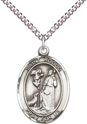 [7377SS/24SS] Sterling Silver Saint Rocco Pendant on a 24 inch Sterling Silver Heavy Curb chain