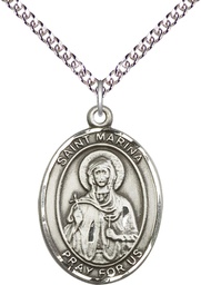 [7379SS/24SS] Sterling Silver Saint Marina Pendant on a 24 inch Sterling Silver Heavy Curb chain