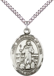 [7387SS/24SS] Sterling Silver Saint Bernadine of Sienna Pendant on a 24 inch Sterling Silver Heavy Curb chain