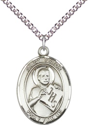 [7408SS/24SS] Sterling Silver Saint Viator of Bergamo Pendant on a 24 inch Sterling Silver Heavy Curb chain