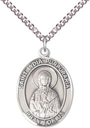 [7411SS/24SS] Sterling Silver Saint Lydia Purpuraria Pendant on a 24 inch Sterling Silver Heavy Curb chain