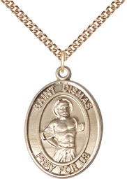 [7418GF/24GF] 14kt Gold Filled Saint Dismas Pendant on a 24 inch Gold Filled Heavy Curb chain