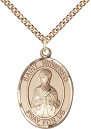 [7419GF/24GF] 14kt Gold Filled Saint Winifred of Wales Pendant on a 24 inch Gold Filled Heavy Curb chain