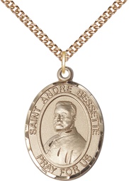 [7424GF/24GF] 14kt Gold Filled Saint Andre Bessette Pendant on a 24 inch Gold Filled Heavy Curb chain