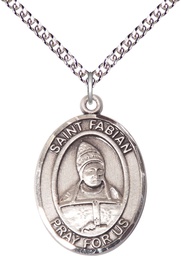[7427SS/24SS] Sterling Silver Saint Fabian Pendant on a 24 inch Sterling Silver Heavy Curb chain